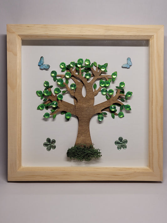 Deep Framed Wooden Gem Tree Picture- Green